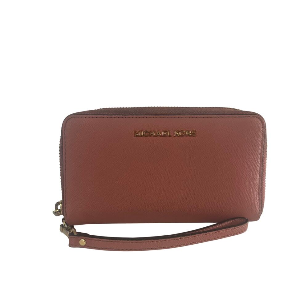 Michael Kors Jet Set Travel Saffiano Leather Smartphone Wallet Wristlet Rose